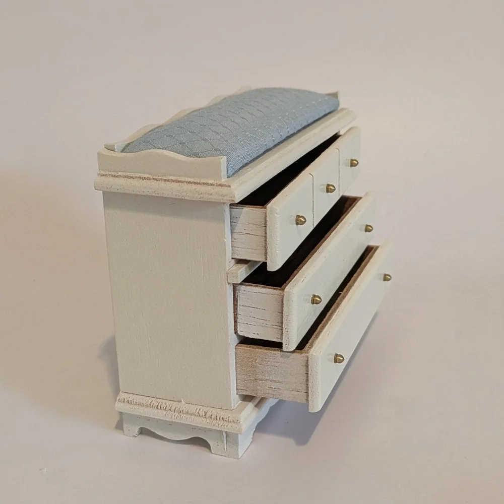 Dollhouse Furniture Baby Changing Table Dresser Upholstered White/Blue
